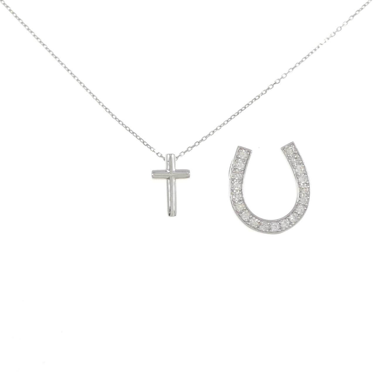 【新品】PT900/PT850 2WAY ホースシュー×クロス ダイヤモンド ネックレス 0.20CT