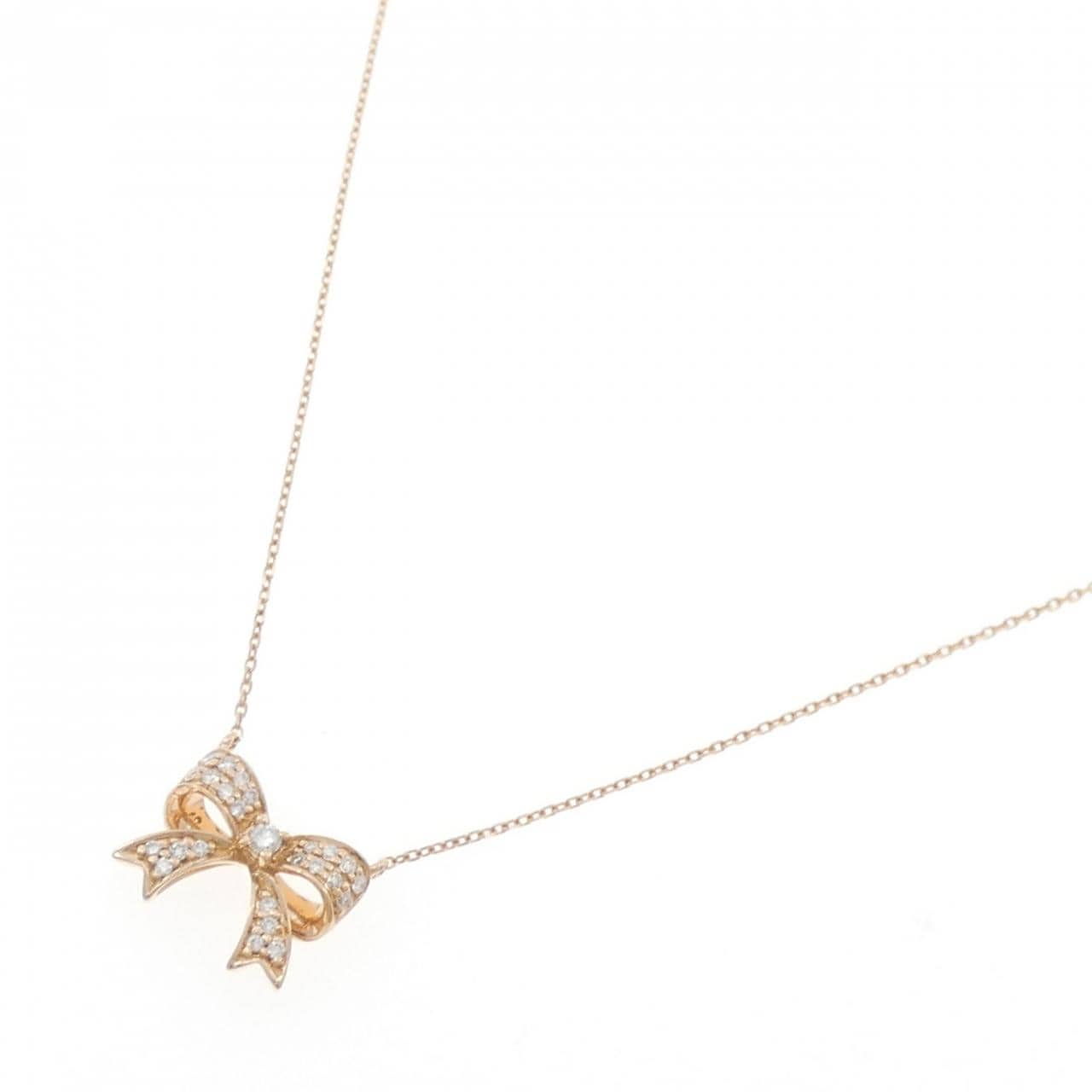 750PG リボン ダイヤモンド ネックレス 0.10CT