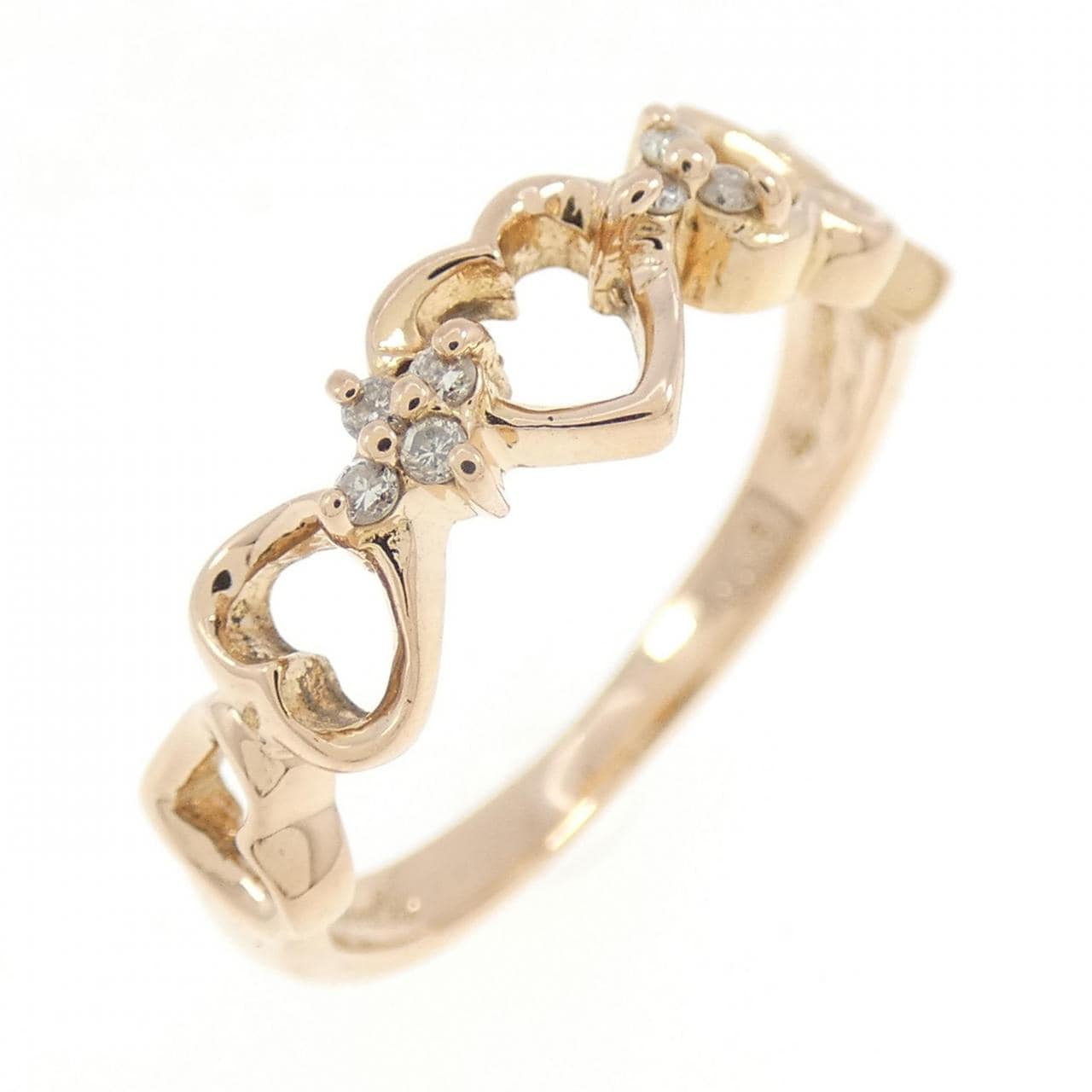 K18PG ハート×フラワー ダイヤモンド リング 0.05CT