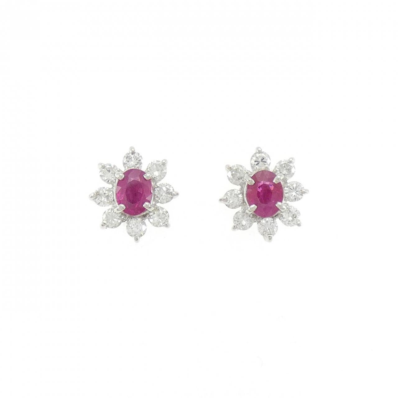 PT900 フラワー ルビー ピアス 0.90CT
