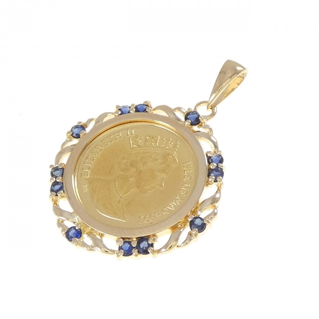 K18YG (frame) sapphire coin pendant