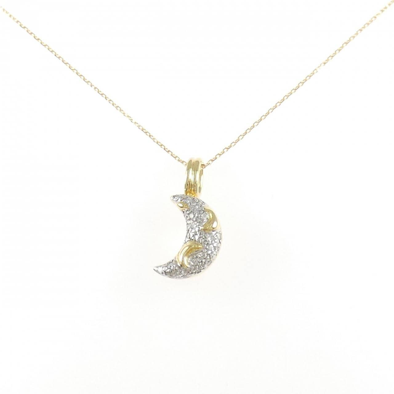 K18YG/K18WG ムーン ダイヤモンド ネックレス 0.16CT