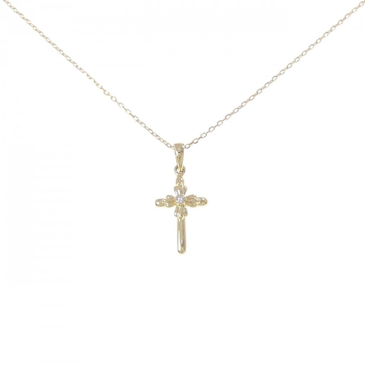 750YG/K18YG クロス ダイヤモンド ネックレス