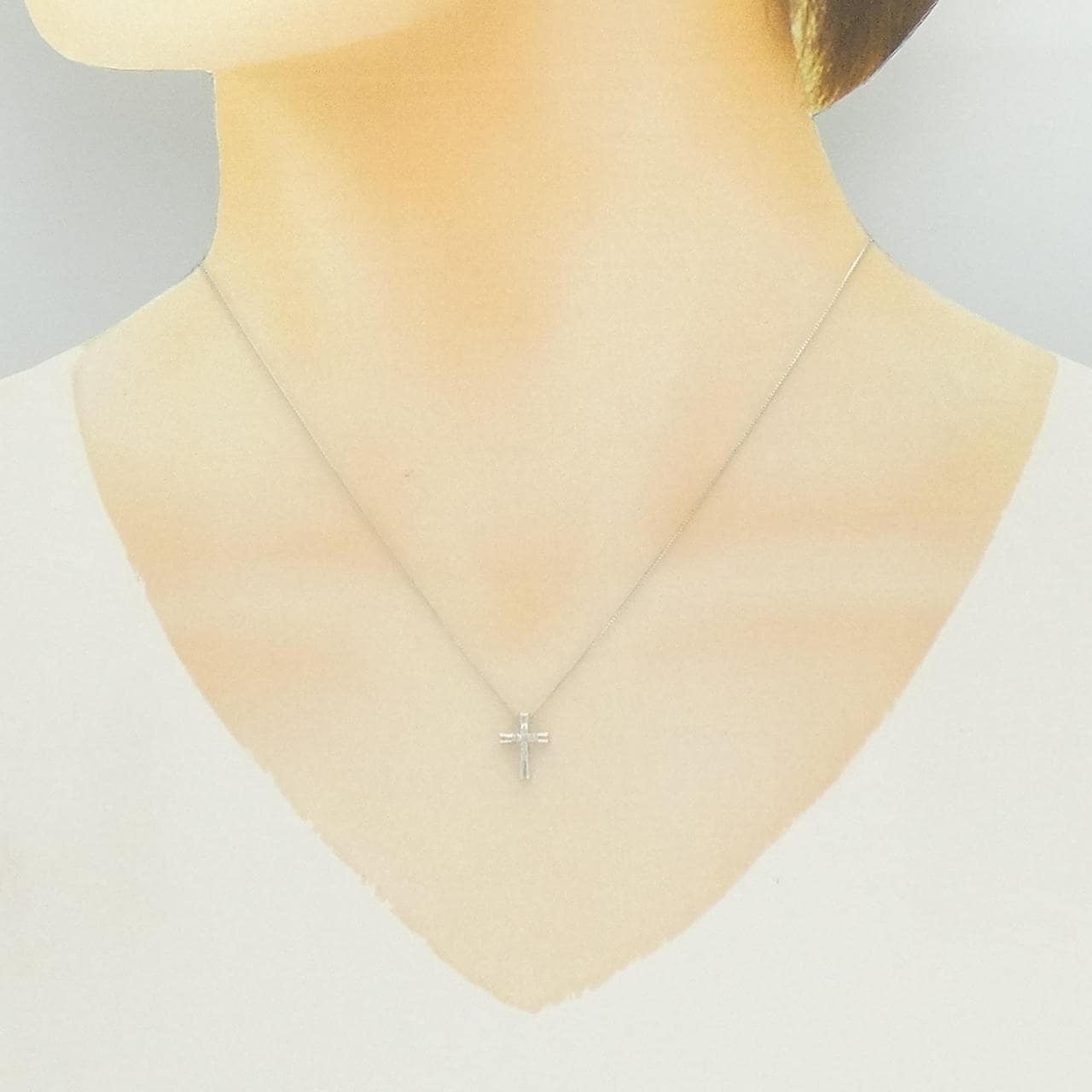 K10WG クロス ダイヤモンド ネックレス 0.04CT