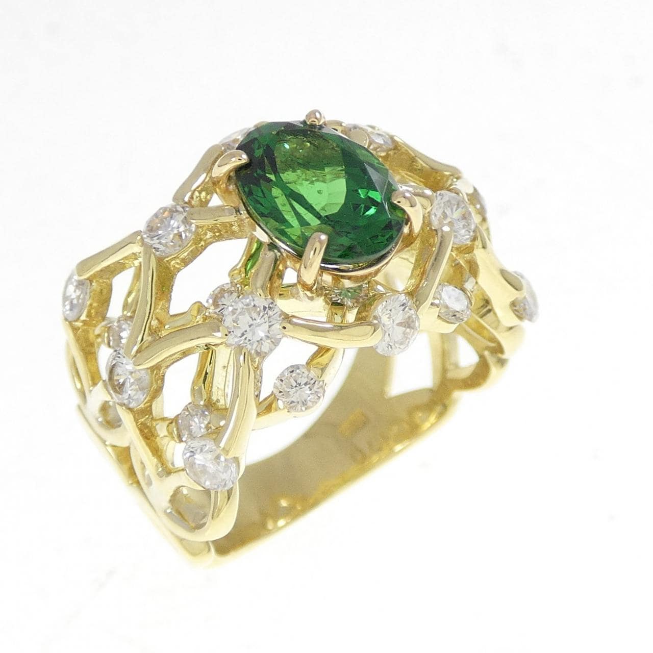 K18YG グリーンガーネット リング 1.70CT