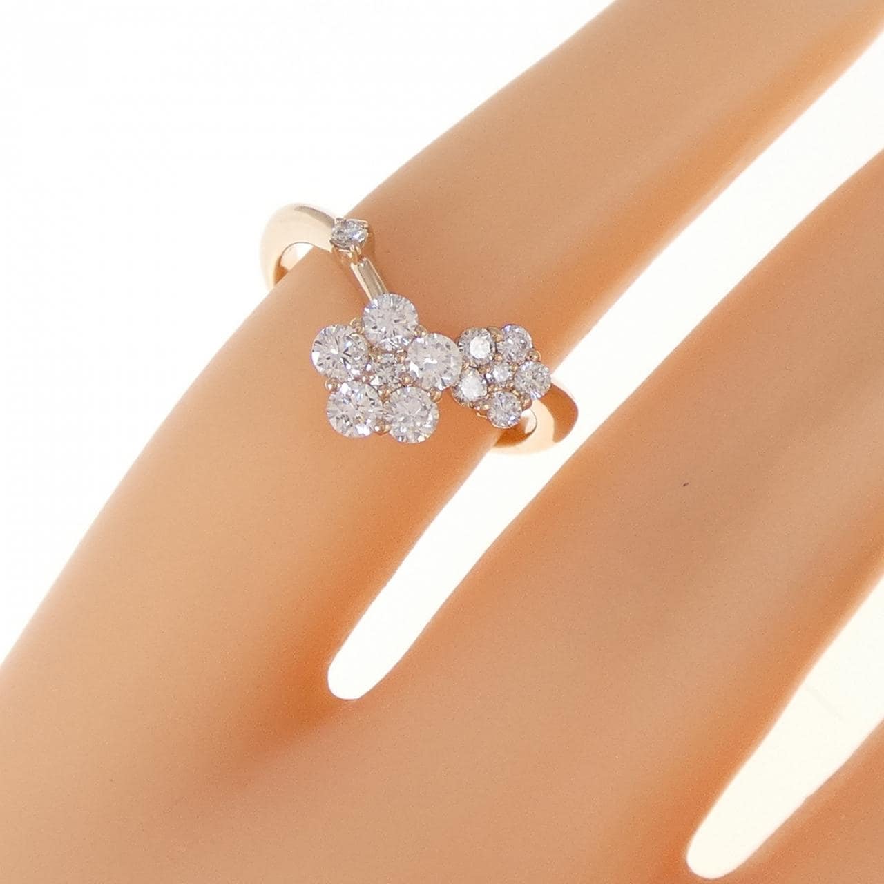 K18PG フラワー ダイヤモンド ピンキーリング 0.39CT