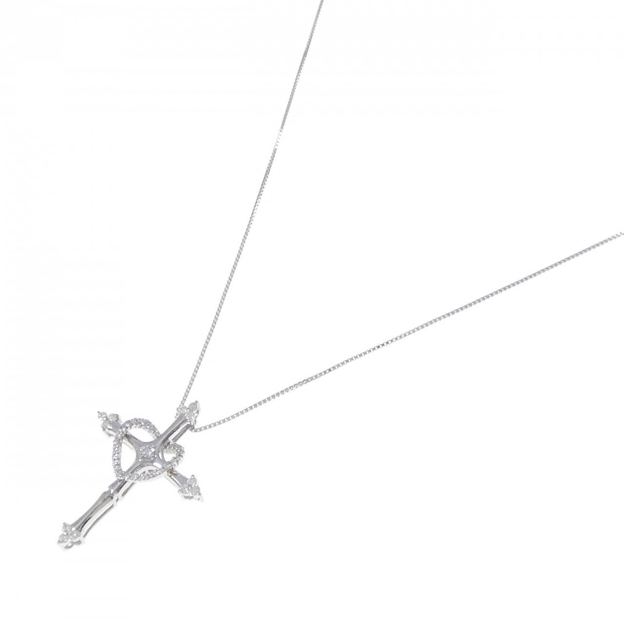 K18WG Cross and Heart Diamond Necklace