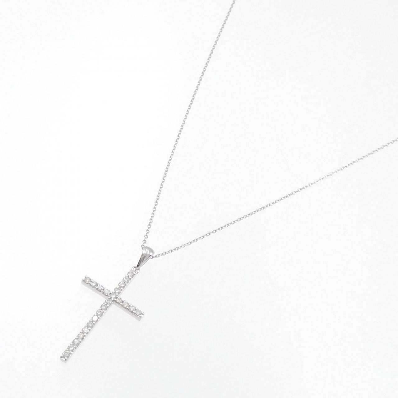 K18WG クロス ダイヤモンド ネックレス 0.34CT
