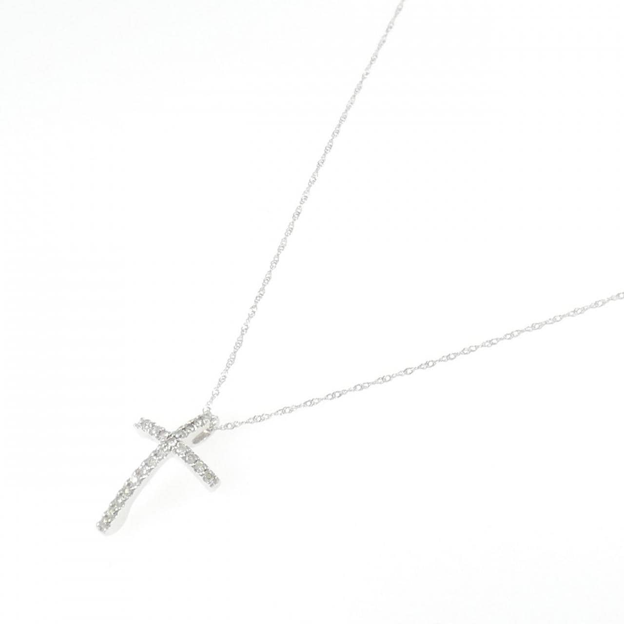 K18WG クロス ダイヤモンド ネックレス 0.21CT