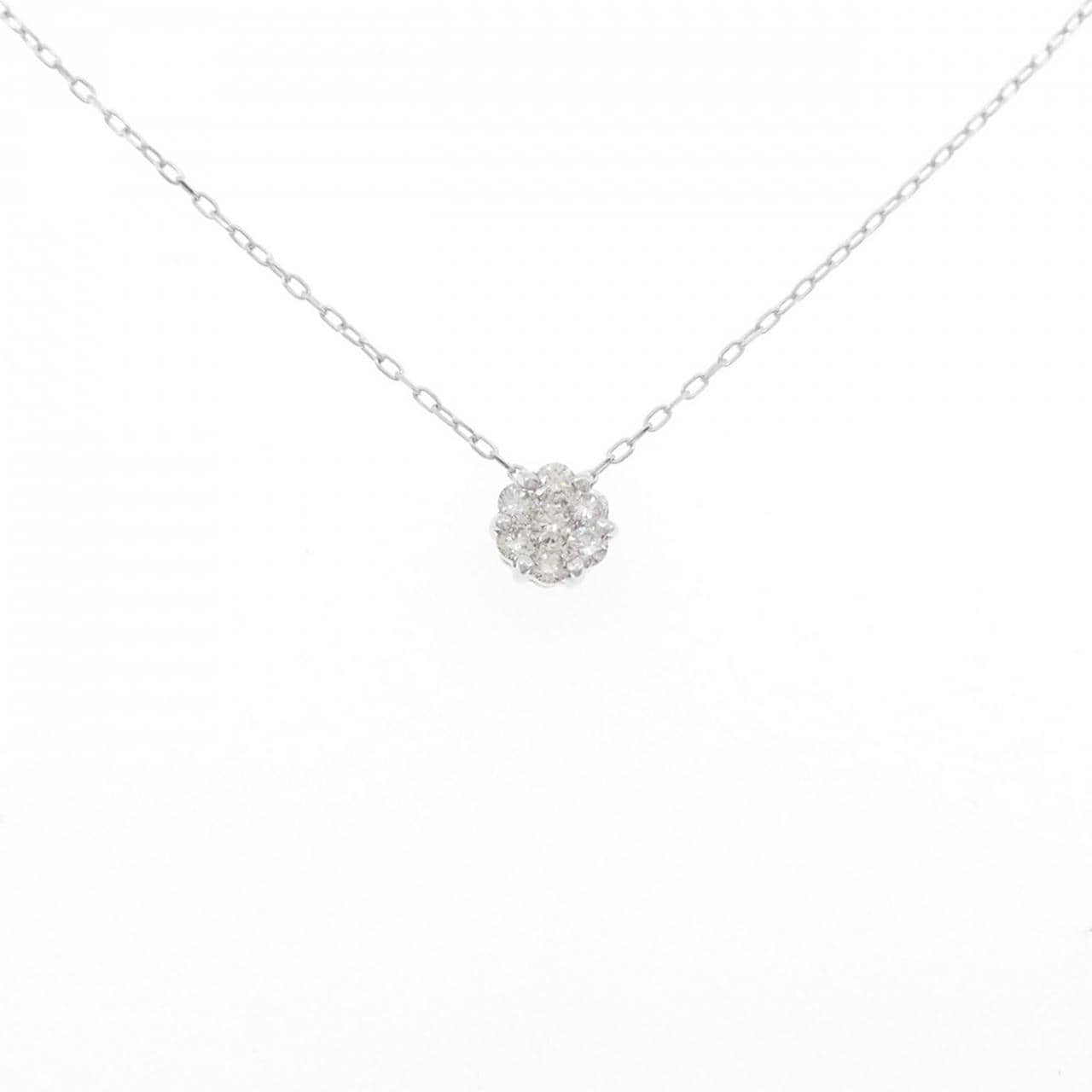K18WG フラワー ダイヤモンド ネックレス 0.30CT