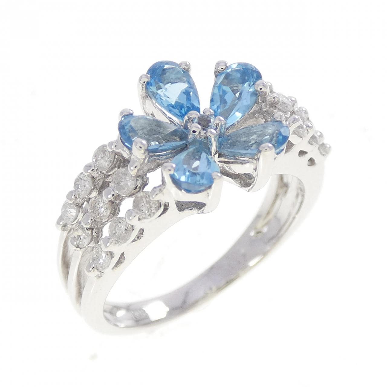 K18WG フラワー ブルートパーズ リング 1.17CT