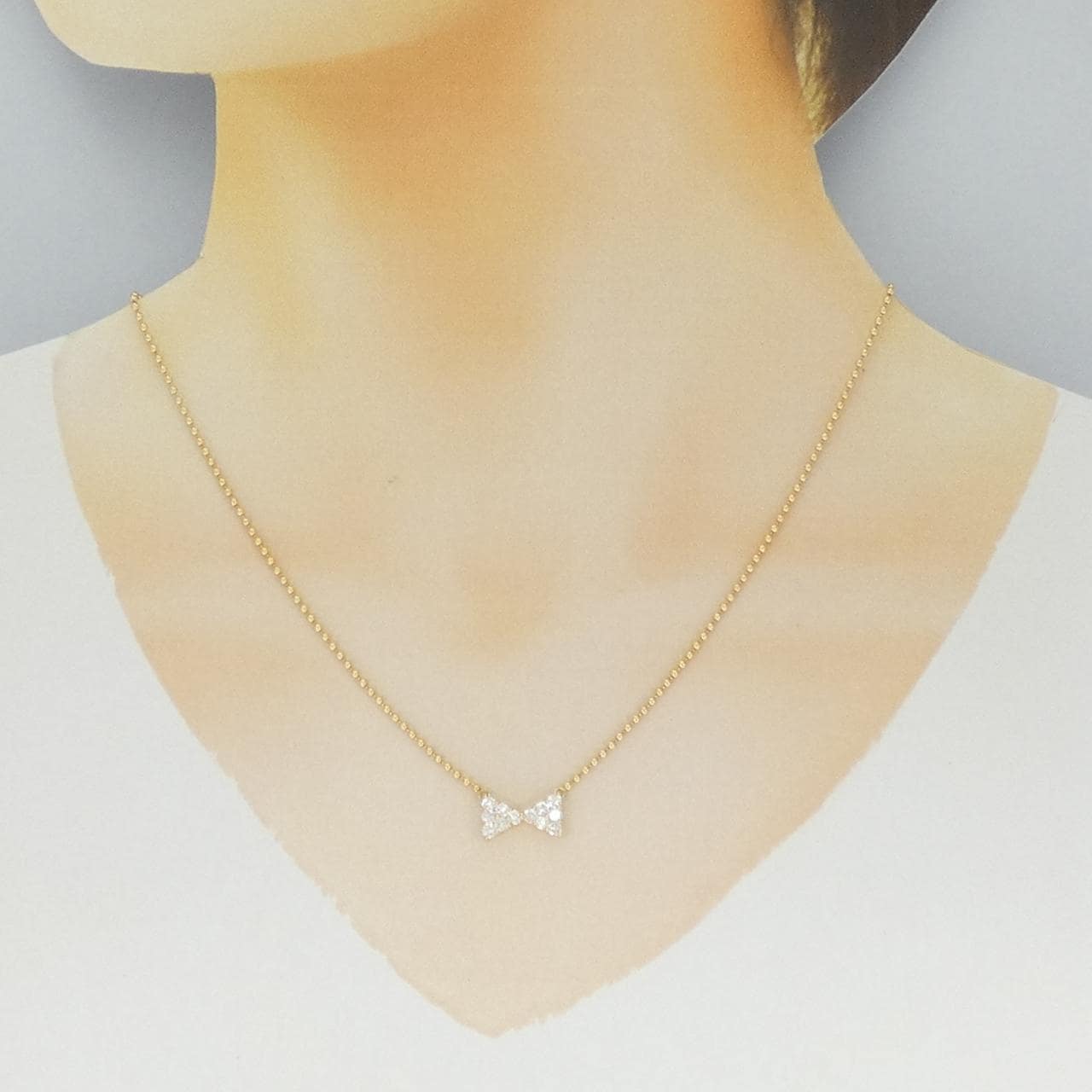 K18YG リボン ダイヤモンド ネックレス 0.50CT