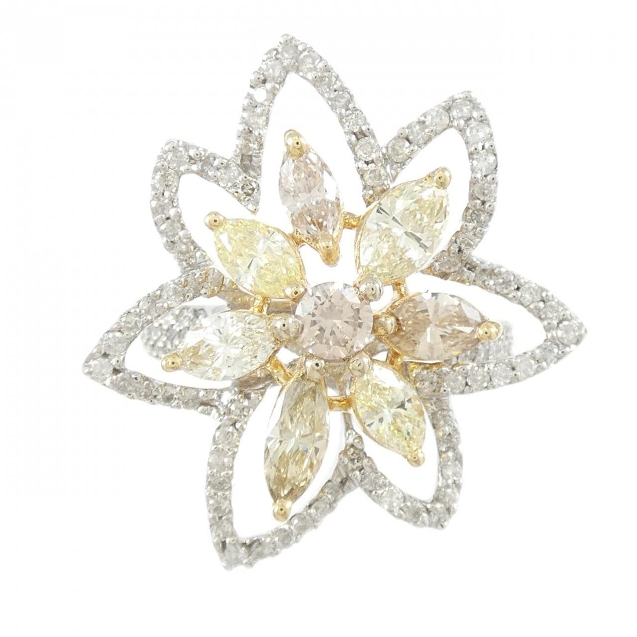 K18WG/K18YG フラワー ダイヤモンド リング 2.30CT