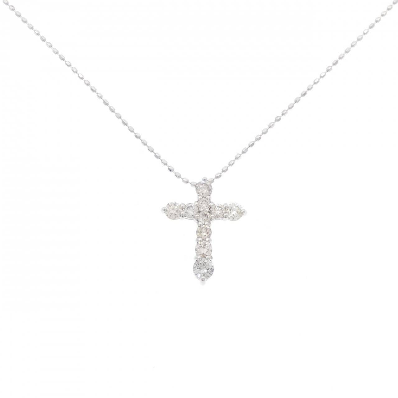K18WG クロス ダイヤモンド ネックレス 0.50CT