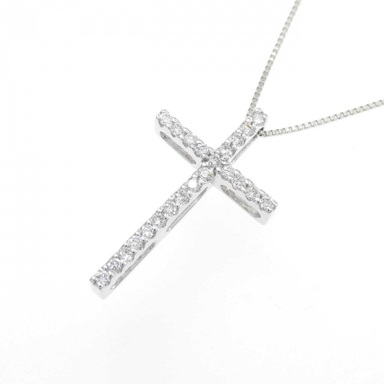 K18WG クロス ダイヤモンド ネックレス 0.15CT
