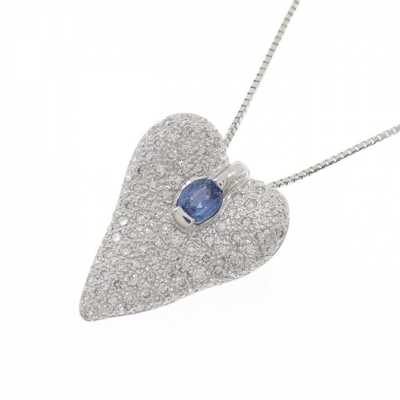 K18WG パヴェ サファイヤ ネックレス 0.21CT