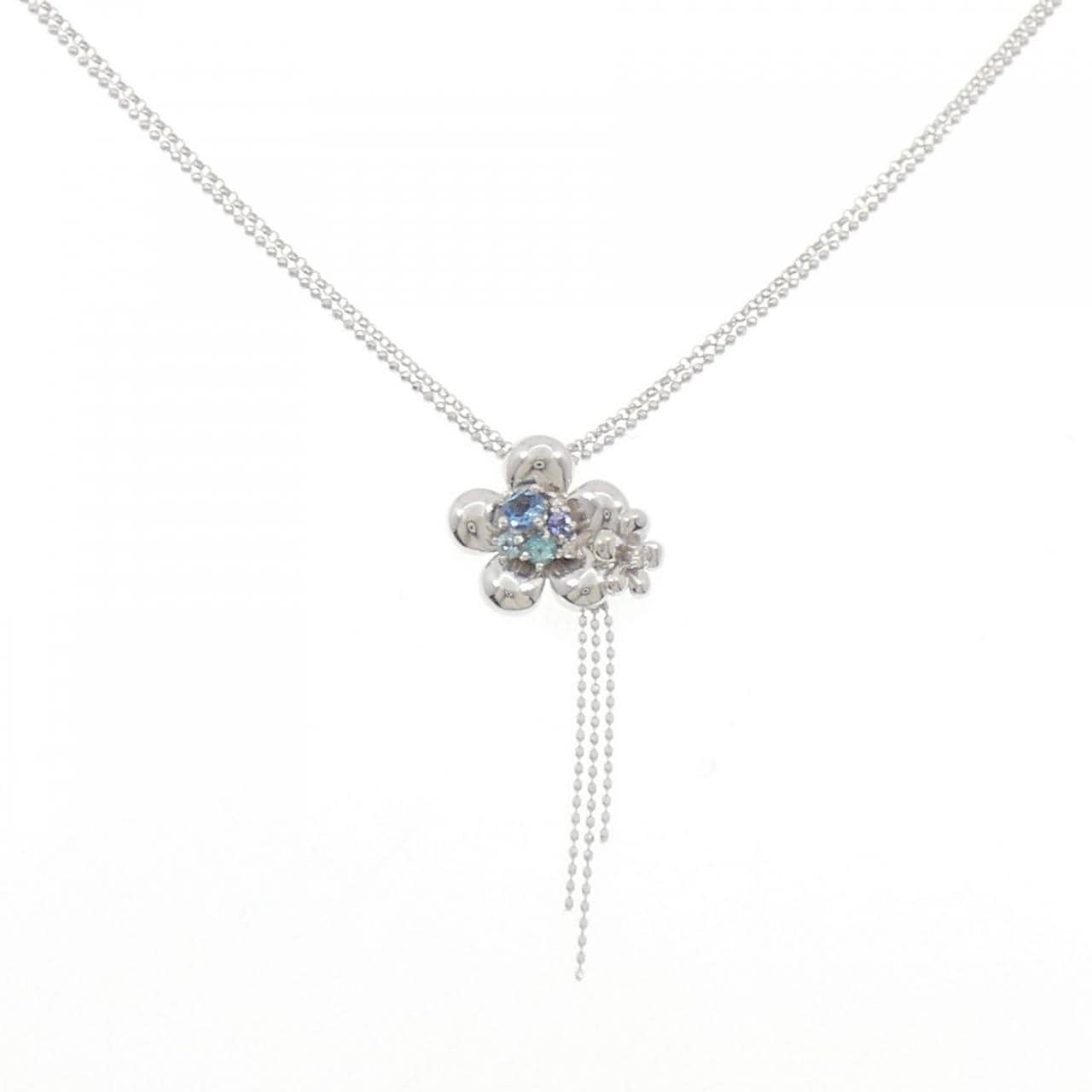 K18WG フラワー カラーストーン ネックレス