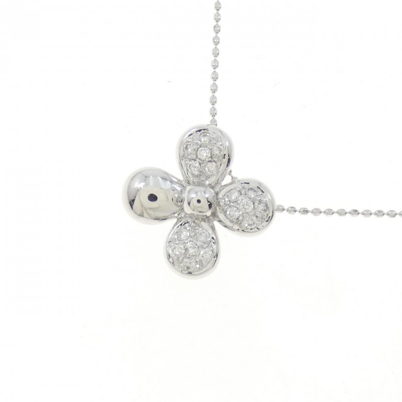 750WG/K18WG フラワー ダイヤモンド ネックレス 0.15CT