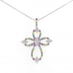 750WG/K18WG クロス カラーストーン ネックレス