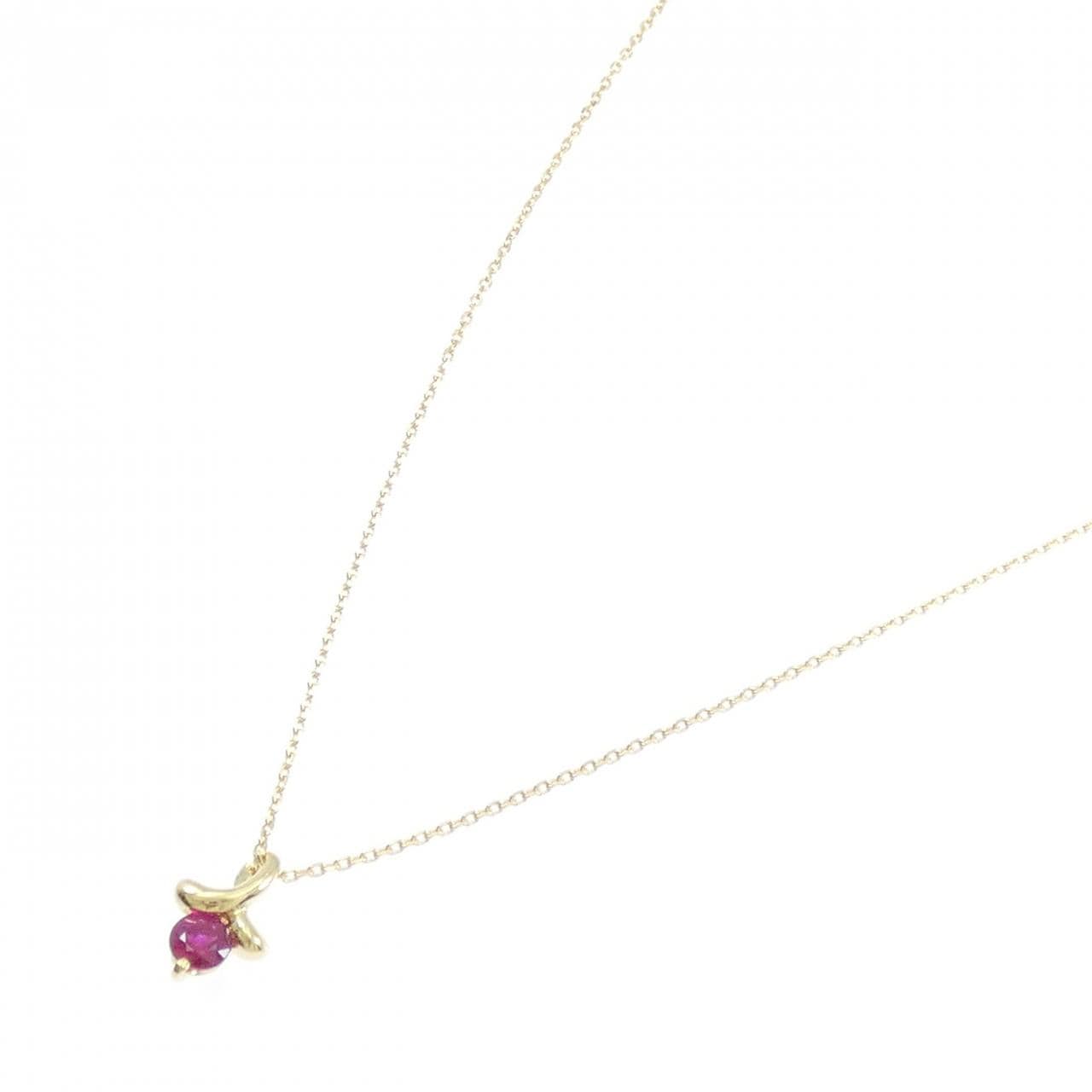 18K Yellow Gold Ruby Necklace 0.25CT