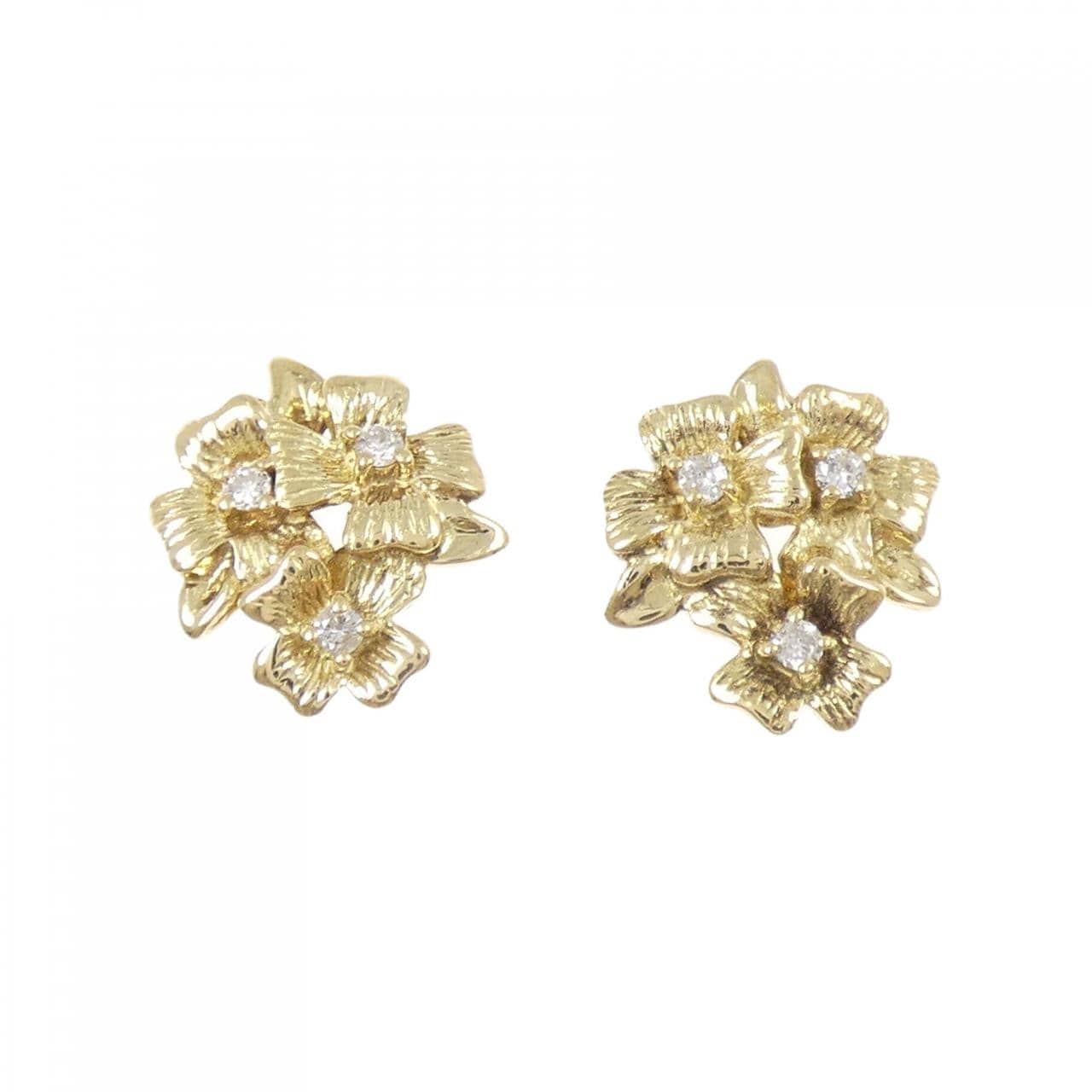 K18YG フラワー ダイヤモンド ピアス 0.08CT