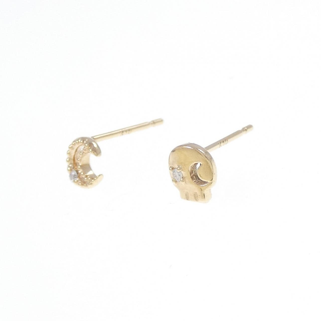 K10YG 骷髏 x 月亮鑽石耳環