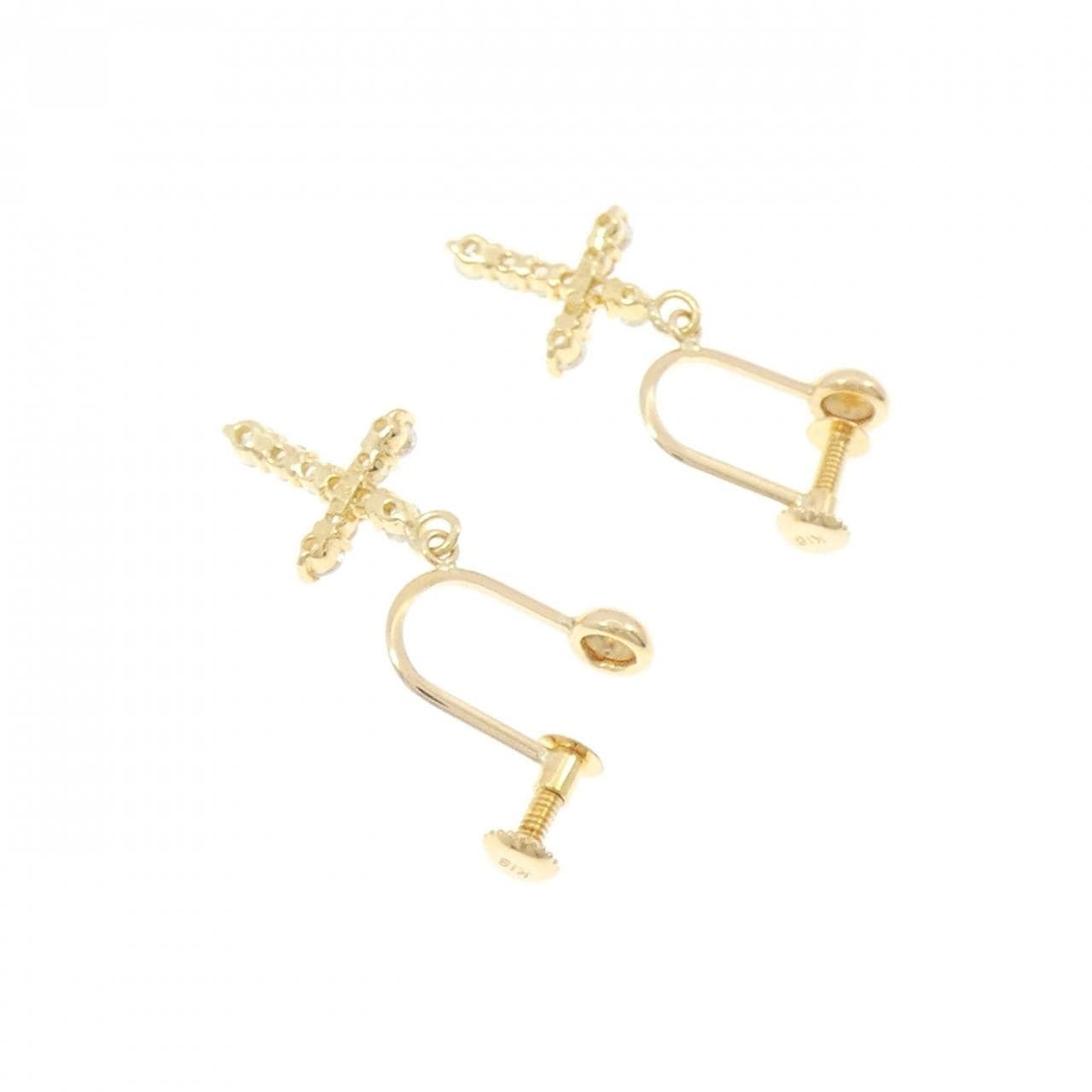 K18YG クロス ダイヤモンド イヤリング 0.50CT