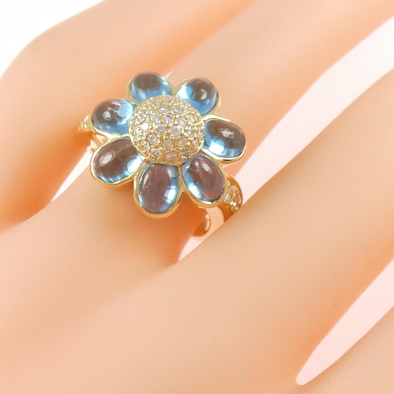 K18YG フラワー ブルートパーズ リング 4.93CT