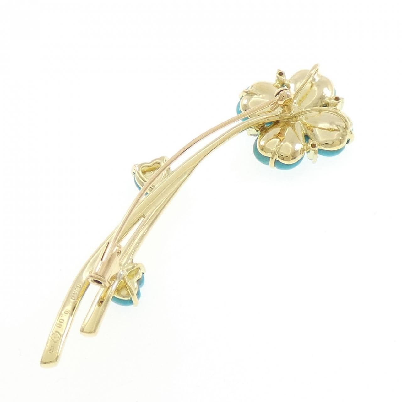 K18YG フラワー ターコイズ ブローチ 6.40CT