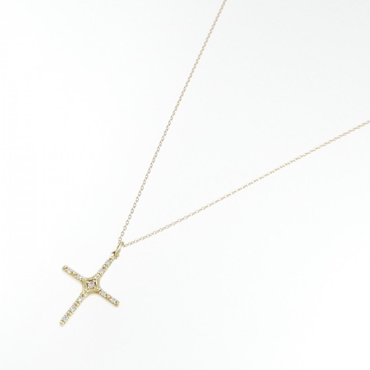 K10YG クロス ダイヤモンド ネックレス 0.06CT