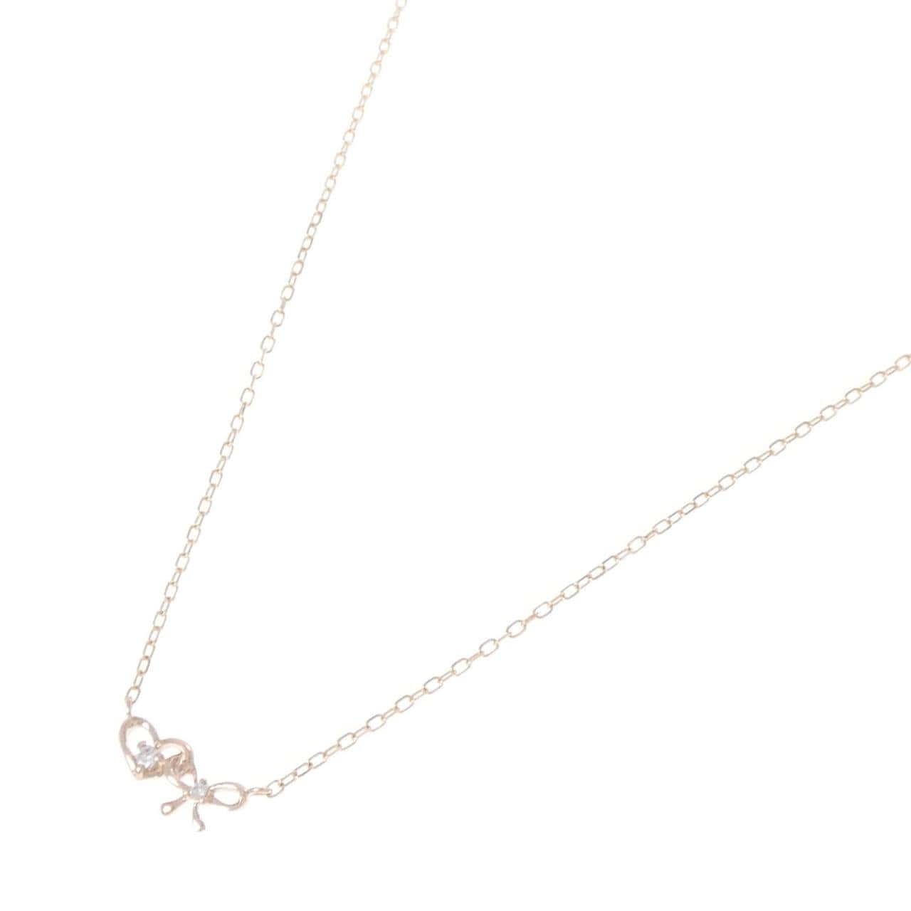 K10PG ハート×リボン ダイヤモンド ネックレス 0.02CT