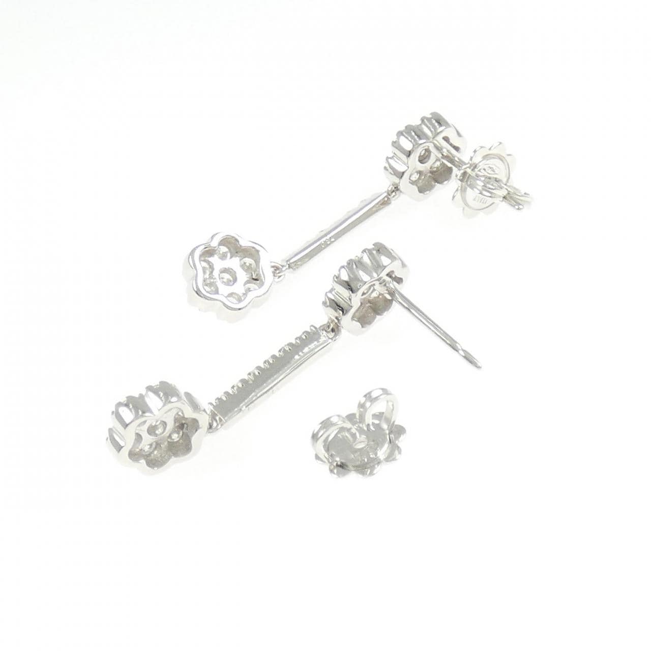 750WG フラワー ダイヤモンド ピアス 1.34CT