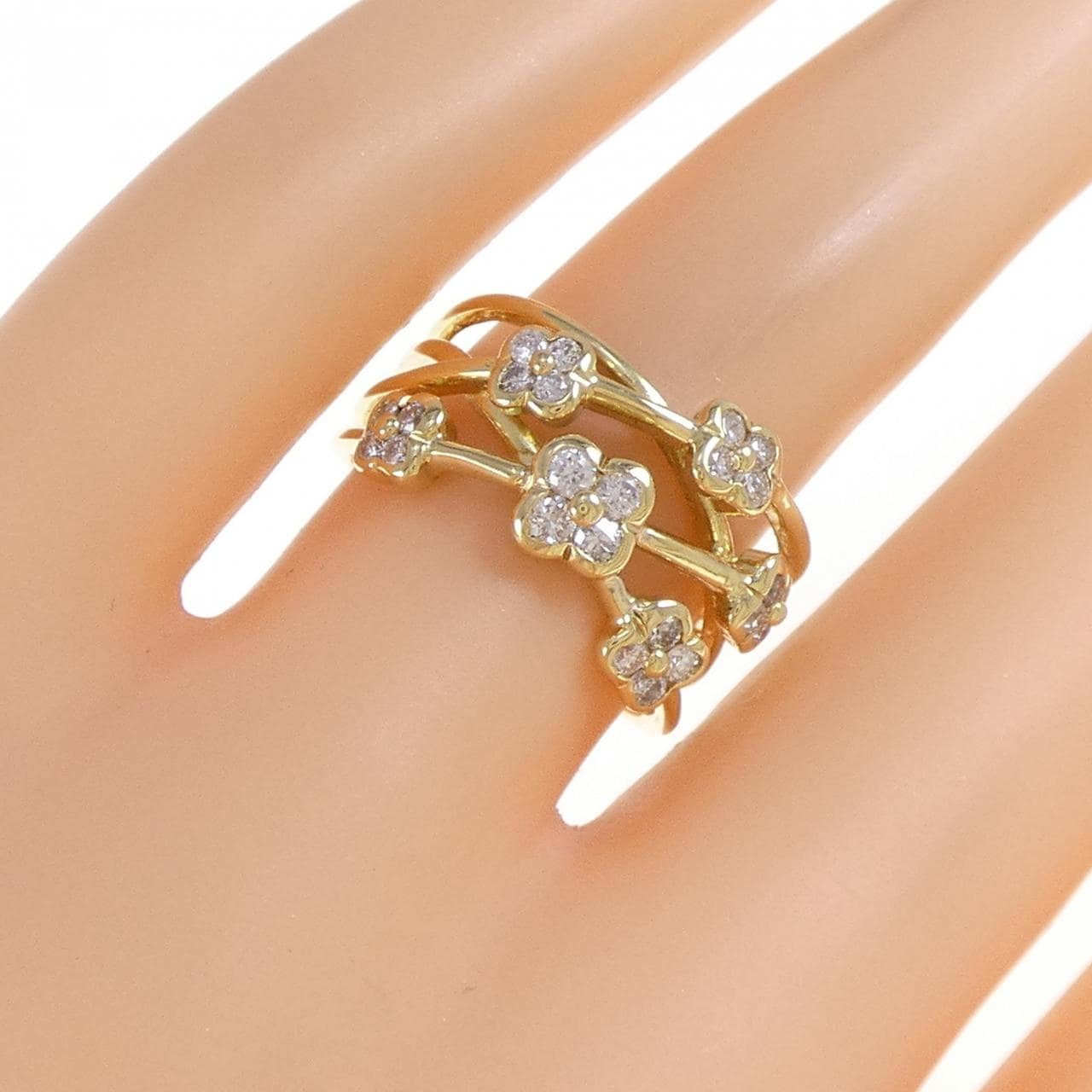 K18YG フラワー ダイヤモンド リング 0.45CT