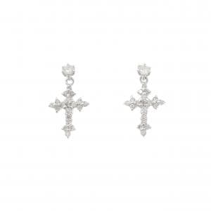 K14WG クロス ダイヤモンド ピアス 0.24CT
