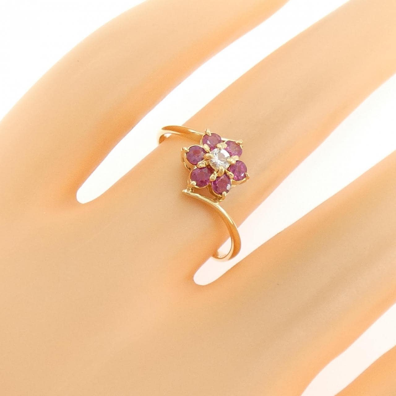 K18YG フラワー ルビー リング 0.50CT