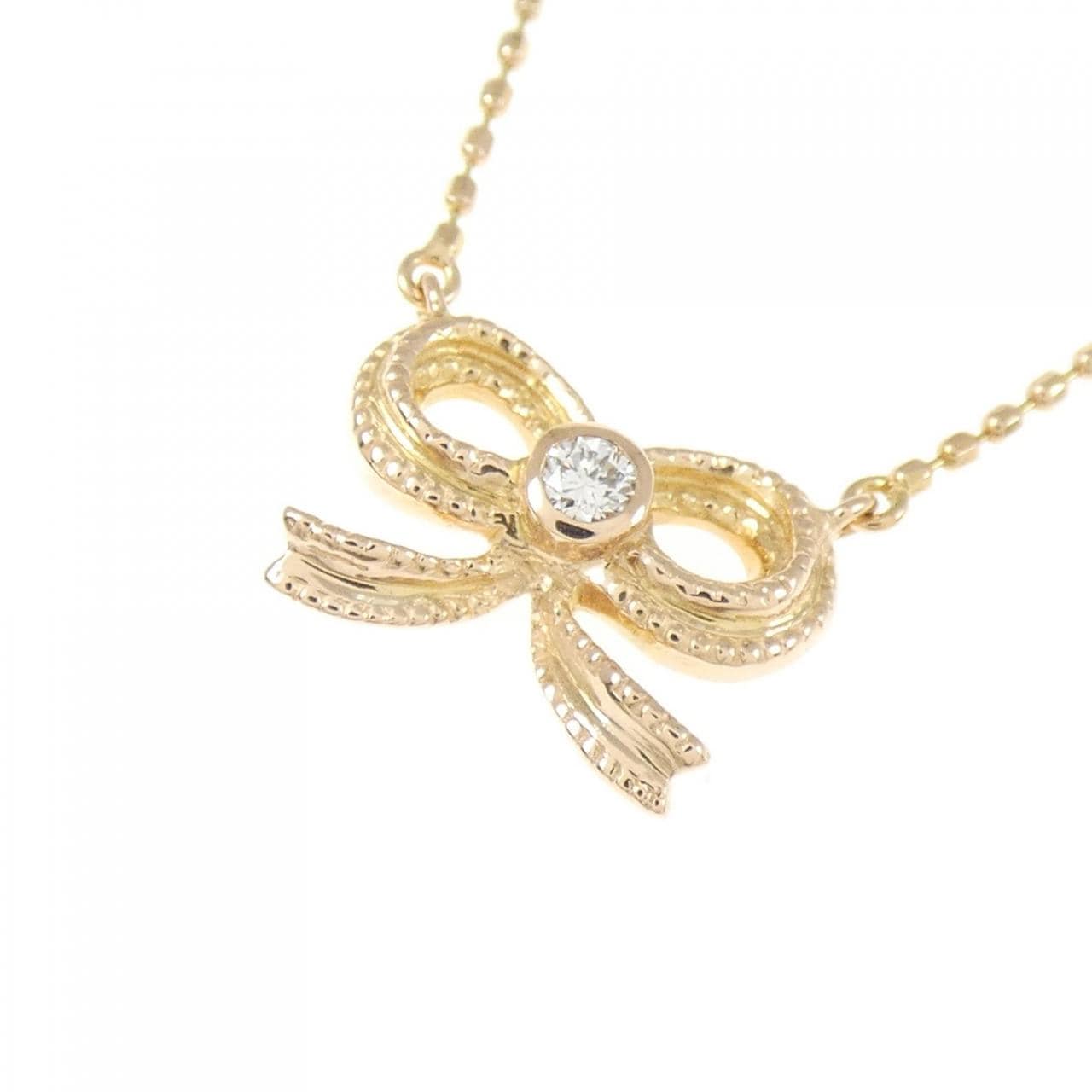 K18PG リボン ダイヤモンド ネックレス 0.030CT
