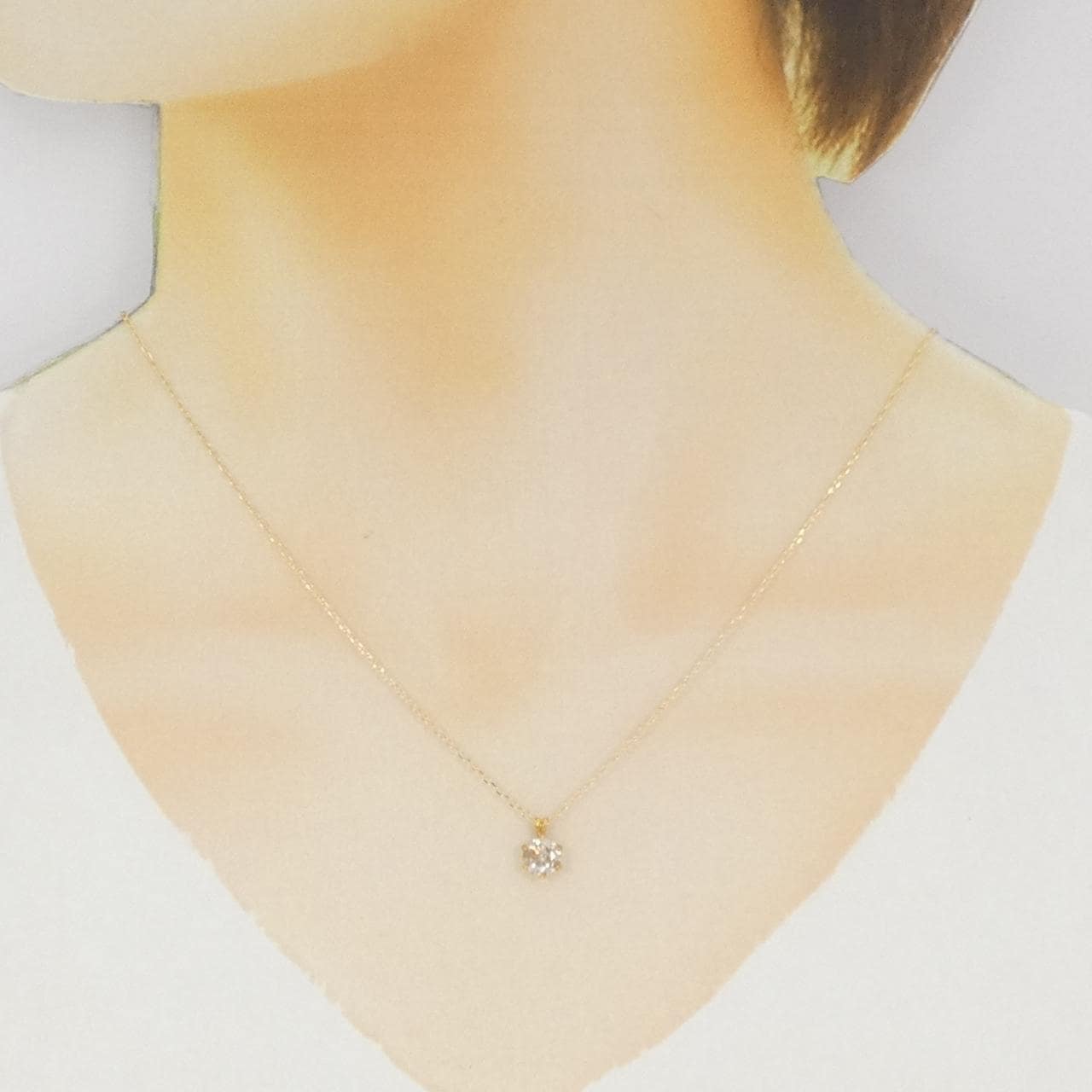 K24YG/K18YG ソリティア ダイヤモンド ネックレス 0.7CT