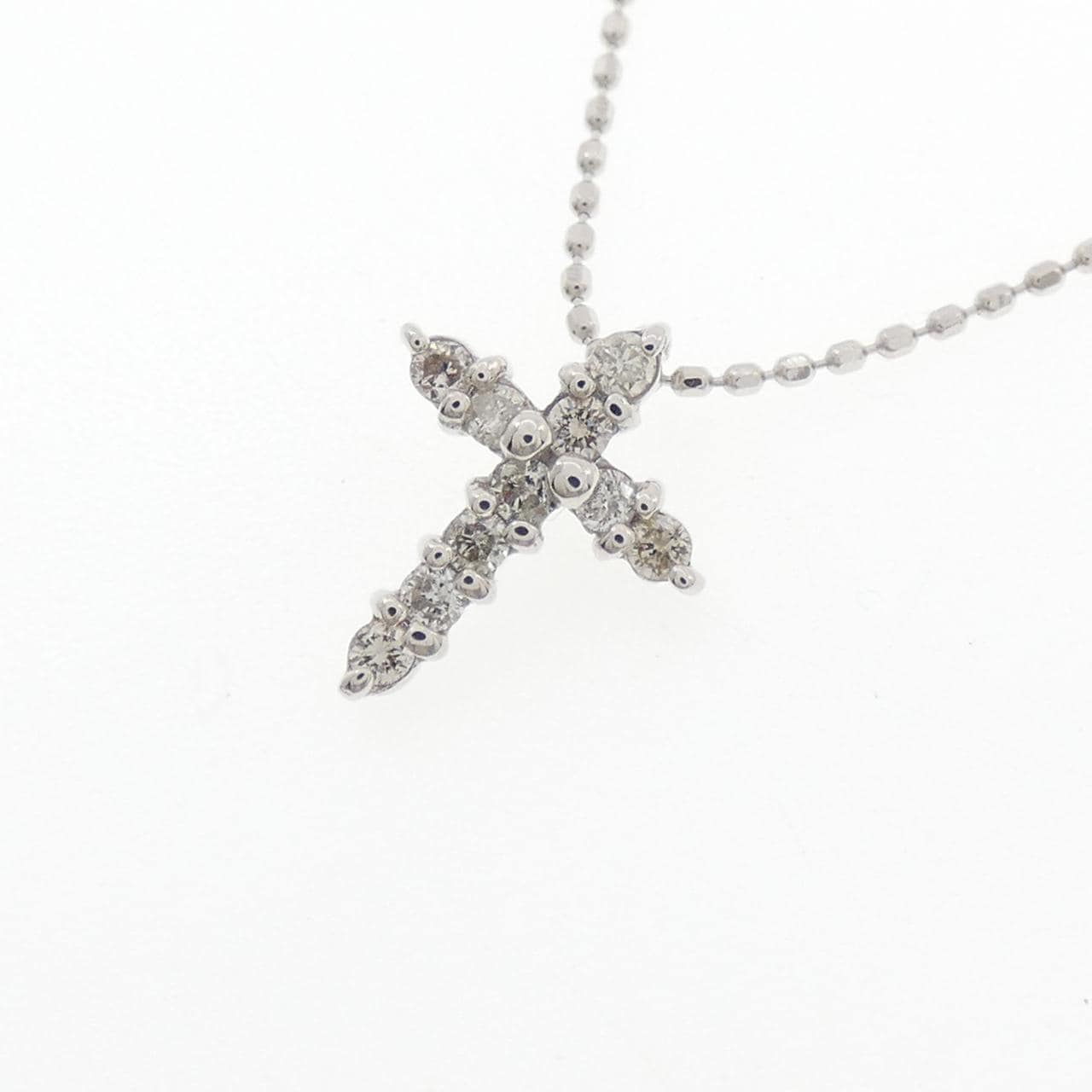 K18WG/750WG クロス ダイヤモンド ネックレス 0.15CT