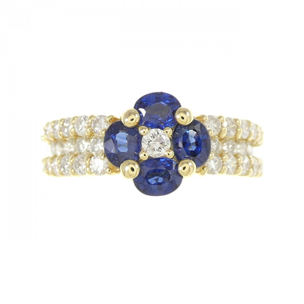 K18YG フラワー サファイヤ リング 1.00CT