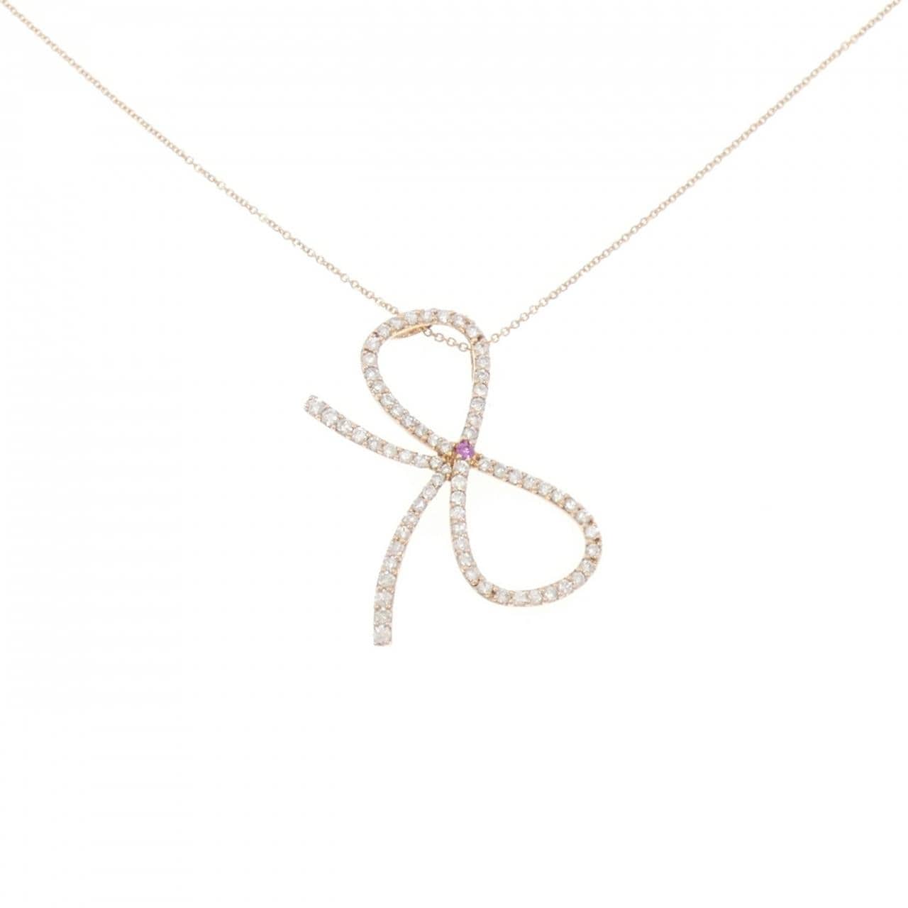 K18PG リボン サファイヤ ネックレス 0.03CT