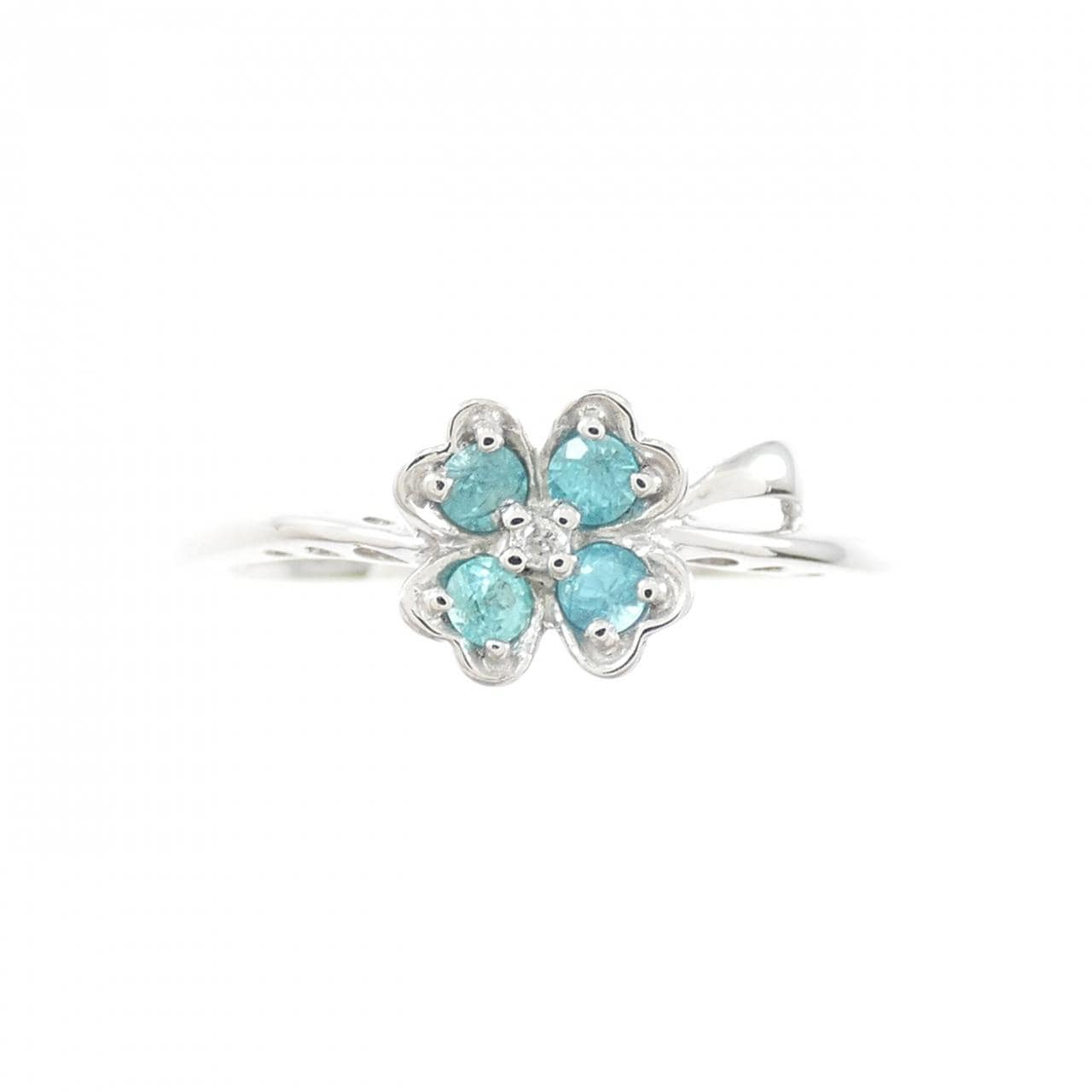 K18WG フラワー トルマリン リング 0.13CT