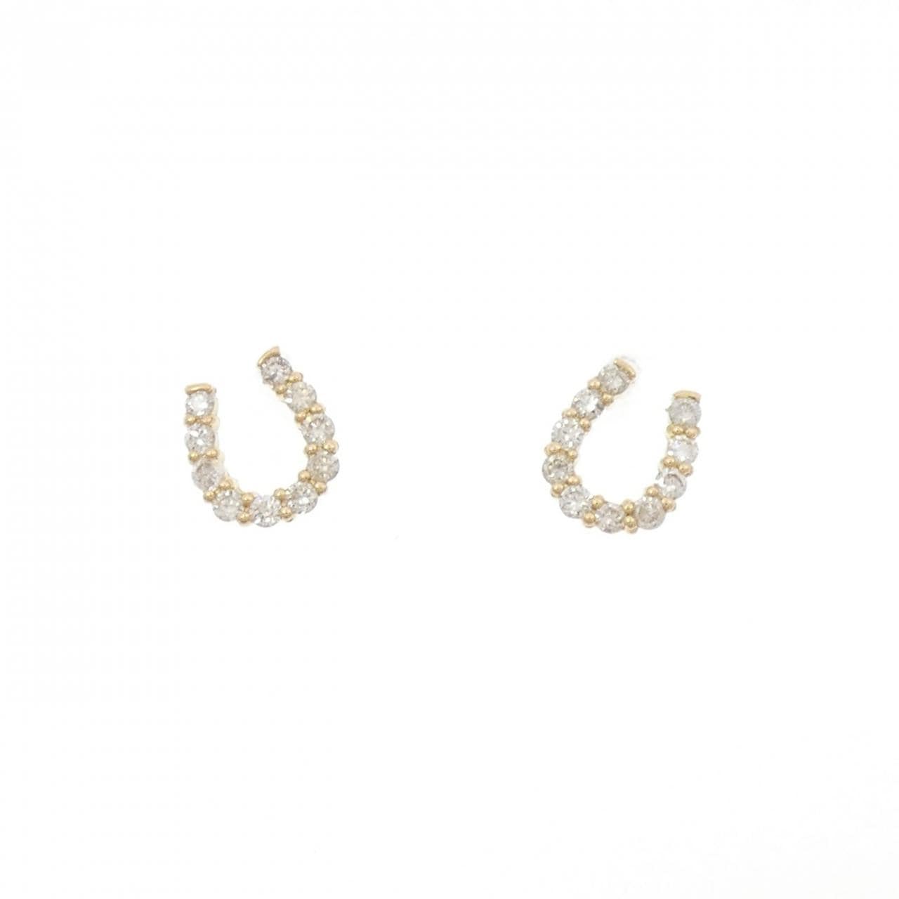 【新品】K18YG ホースシュー ダイヤモンド ピアス 0.20CT