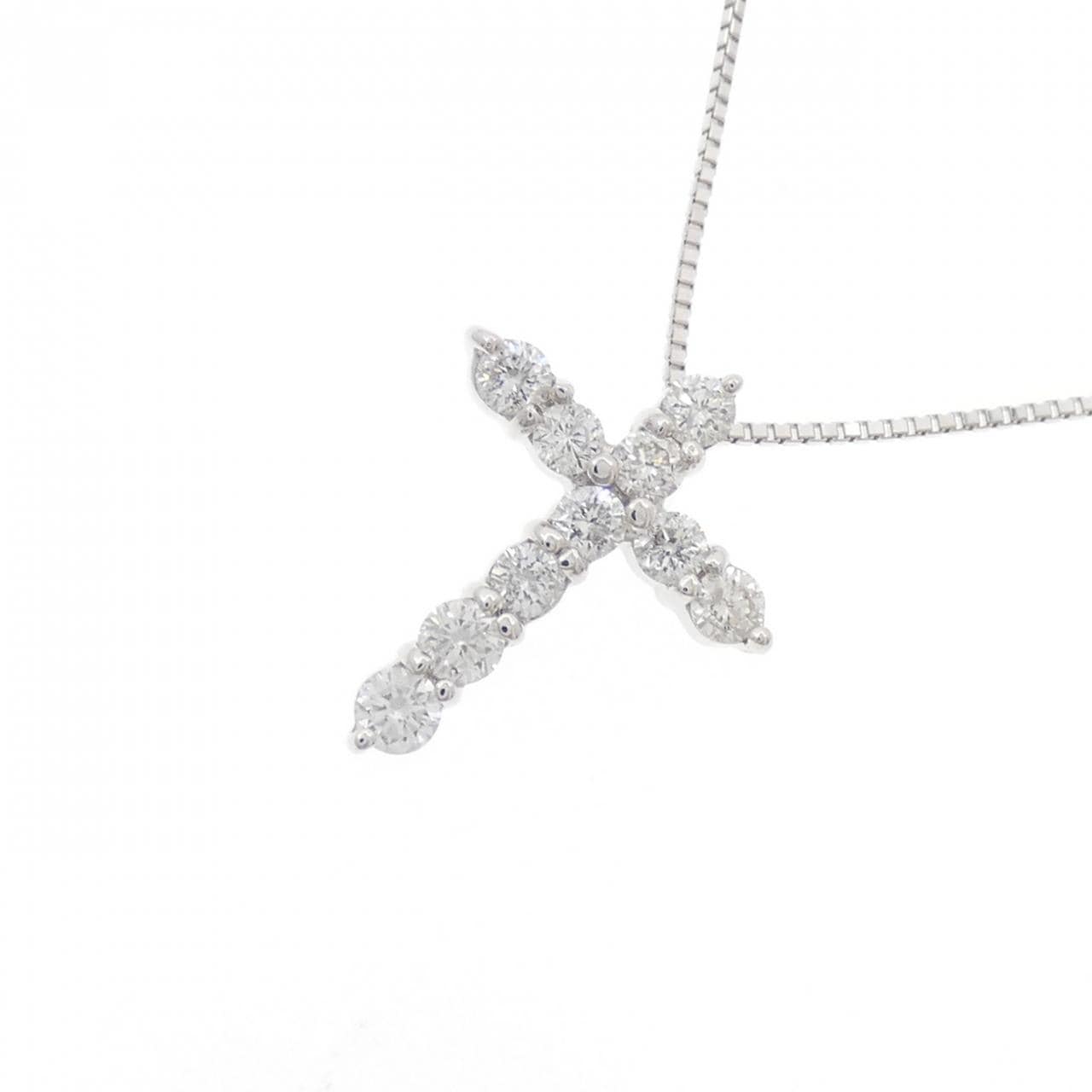 K18WG クロス ダイヤモンド ネックレス 0.50CT