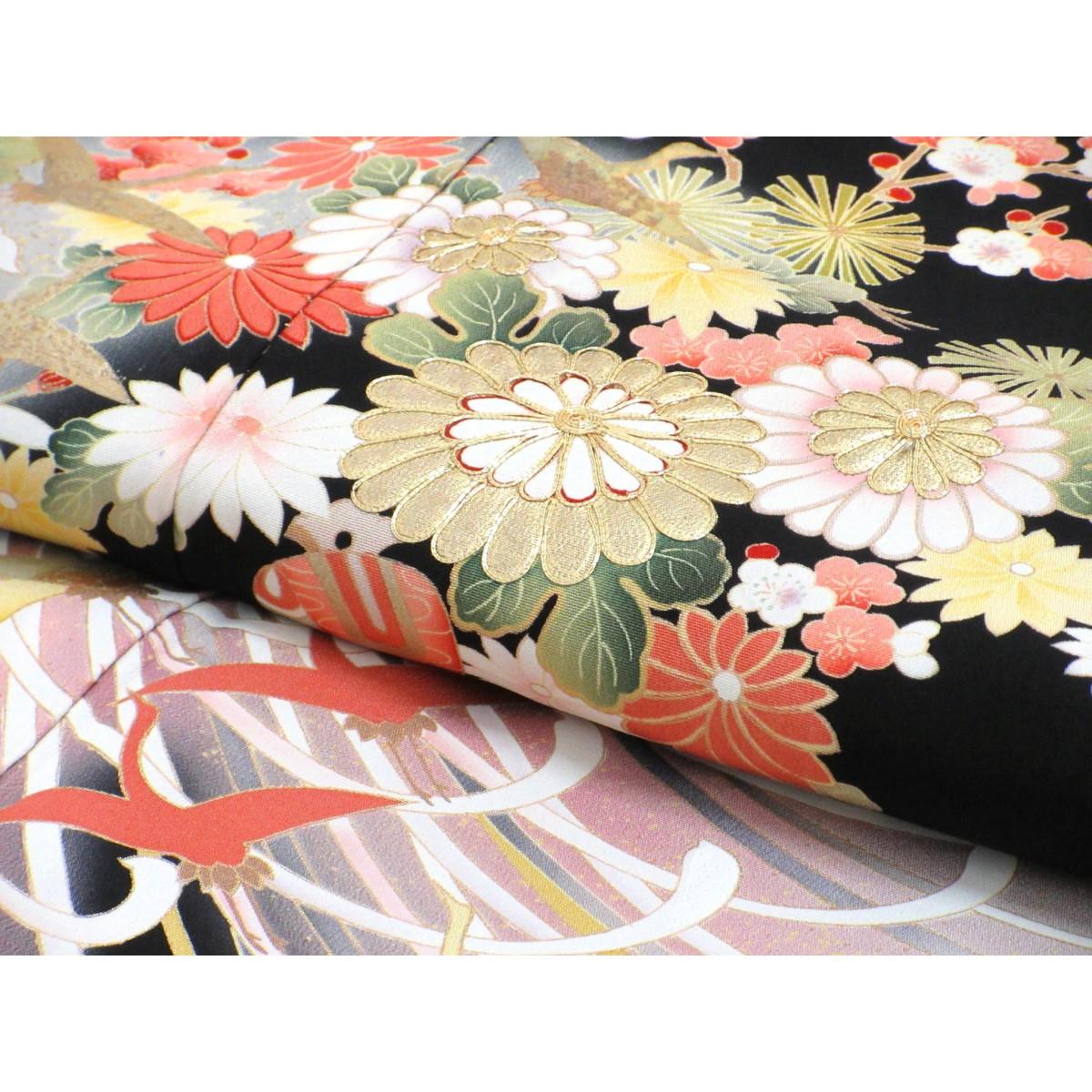 留袖　友禅金彩加工　刺繍入り　丸に蔦