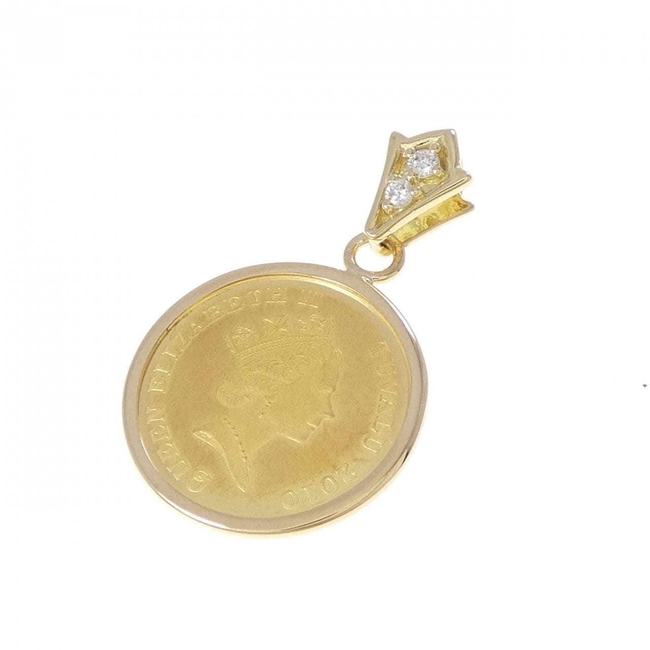 K18YG(枠) ダイヤモンド コイン ペンダント