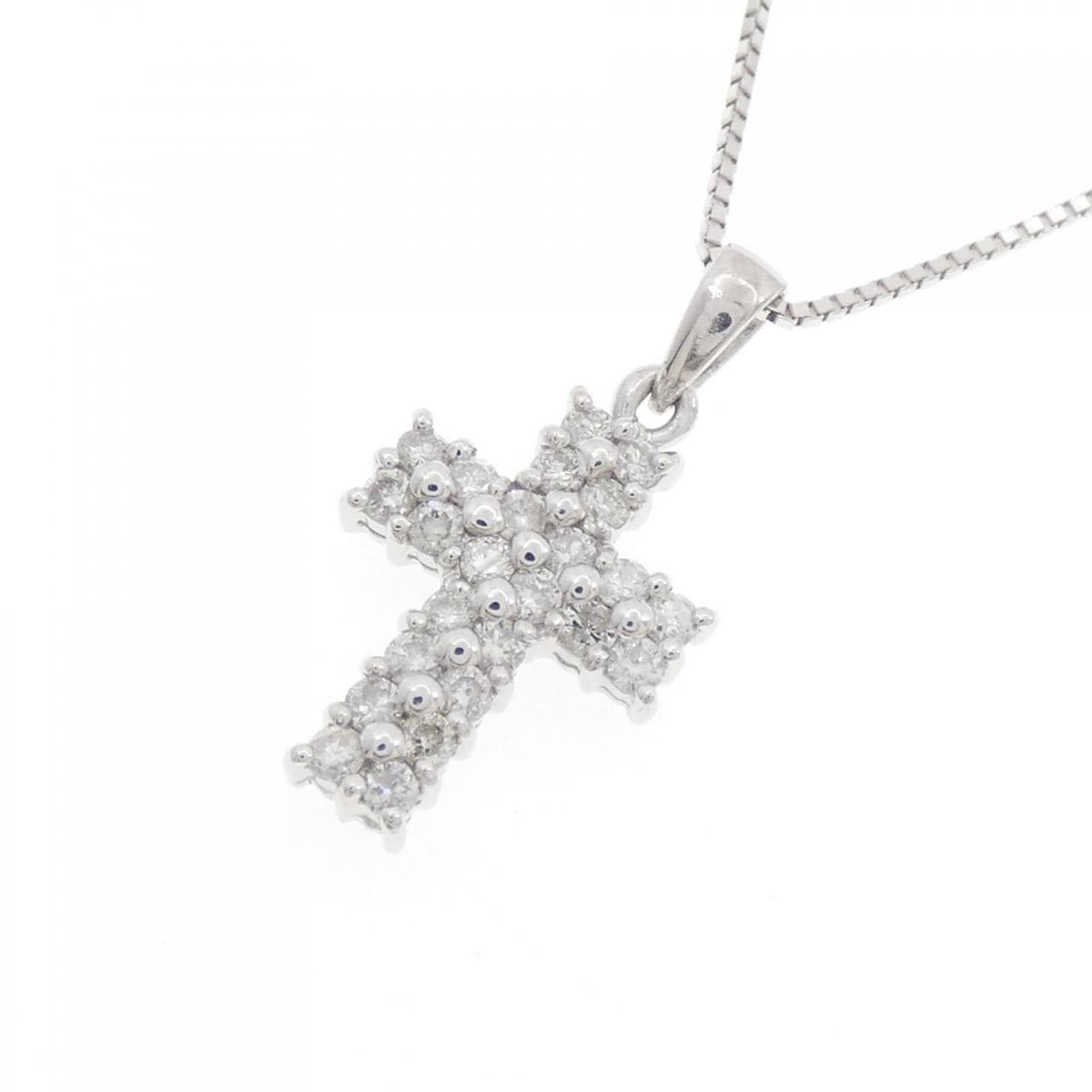 K18WG クロス ダイヤモンド ネックレス 0.50CT