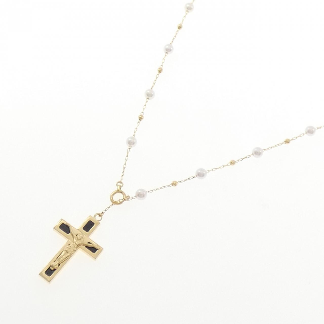 【新品】K18YG クロス アコヤパール ネックレス