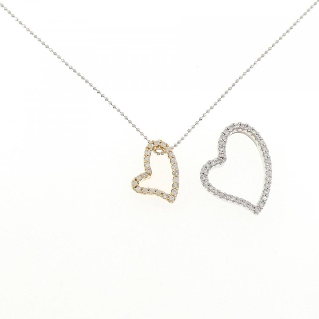 K18WG/K18YG 2WAY ハート ダイヤモンド ネックレス 0.37CT