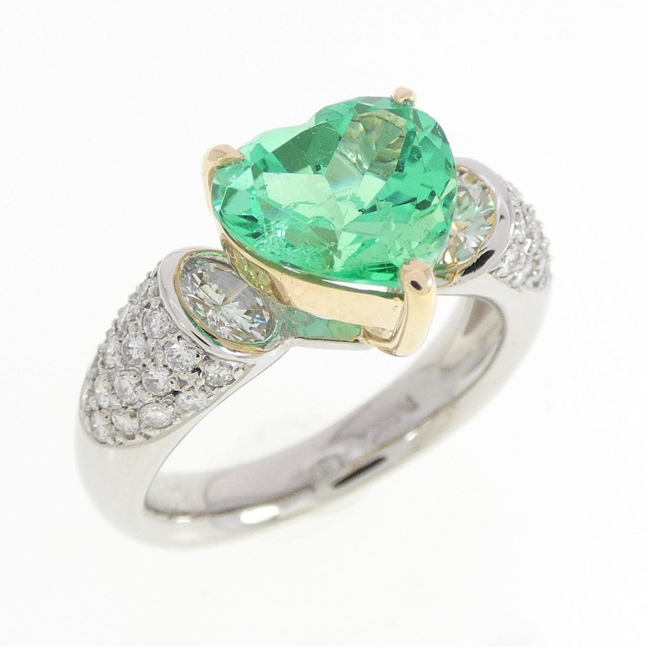 PT900/K18YG ハート エメラルド リング 2.00CT