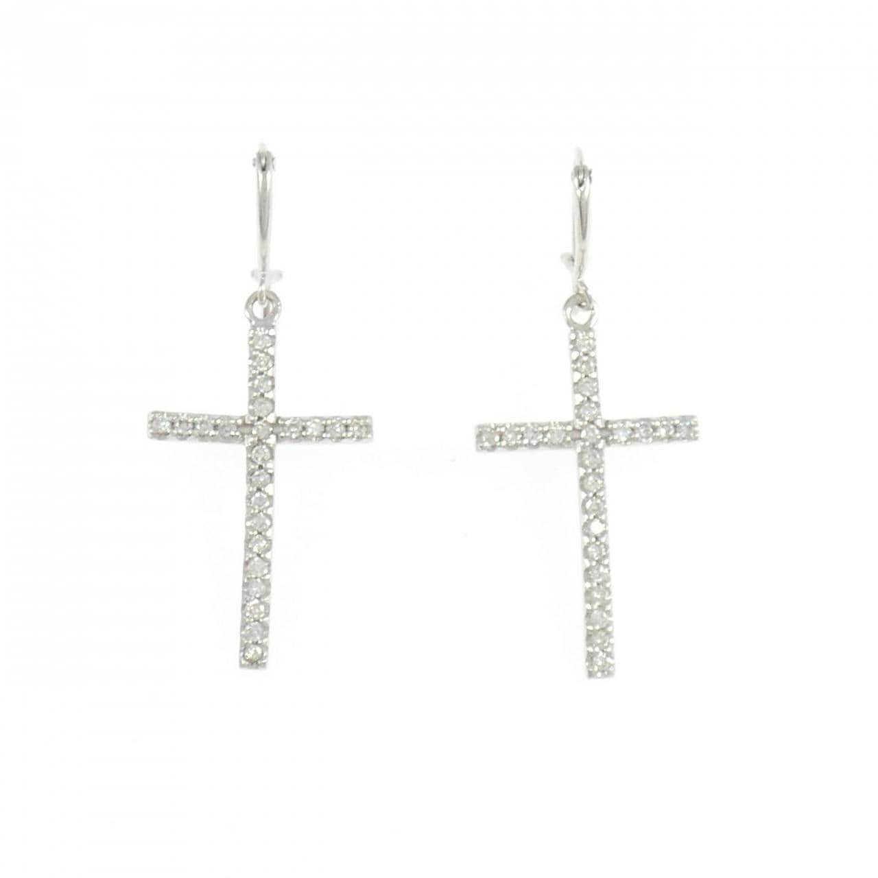 K18WG クロス ダイヤモンド ピアス 0.30CT